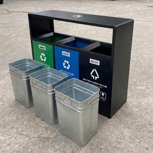 thùng rác ngoài trời 3 ngăn có gạt tàn