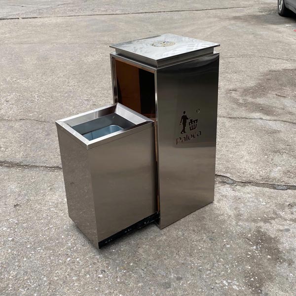Thùng rác sảnh không gạt tàn ghi có chất liệu inox chống nước tốt, dễ dàng vệ sinh