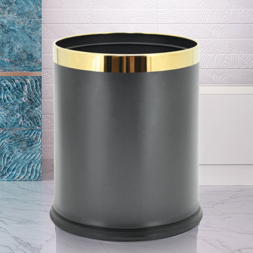 Thùng rác thép sơn đen viền inox mạ vàng của Hành Tinh Xanh