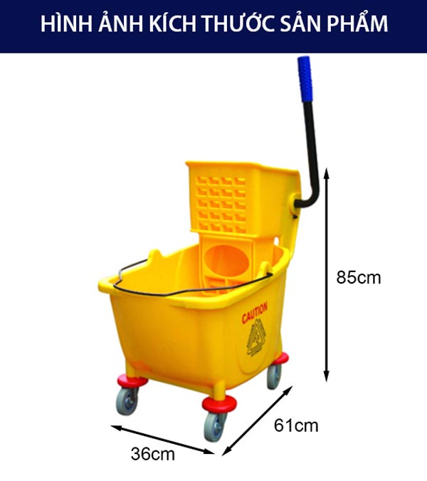 Kích thước xe vắt móp đơn 32L màu vàng