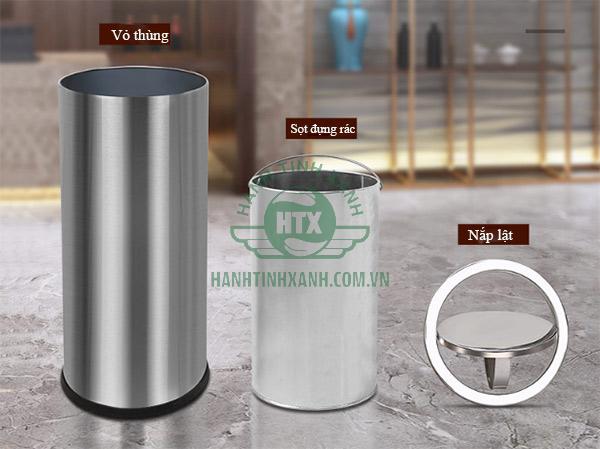 Thùng rác inox tròn nắp lật Ø35