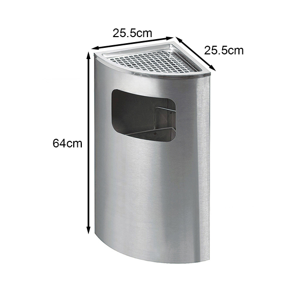 Kích thước thùng rác Inox góc có gạt tàn