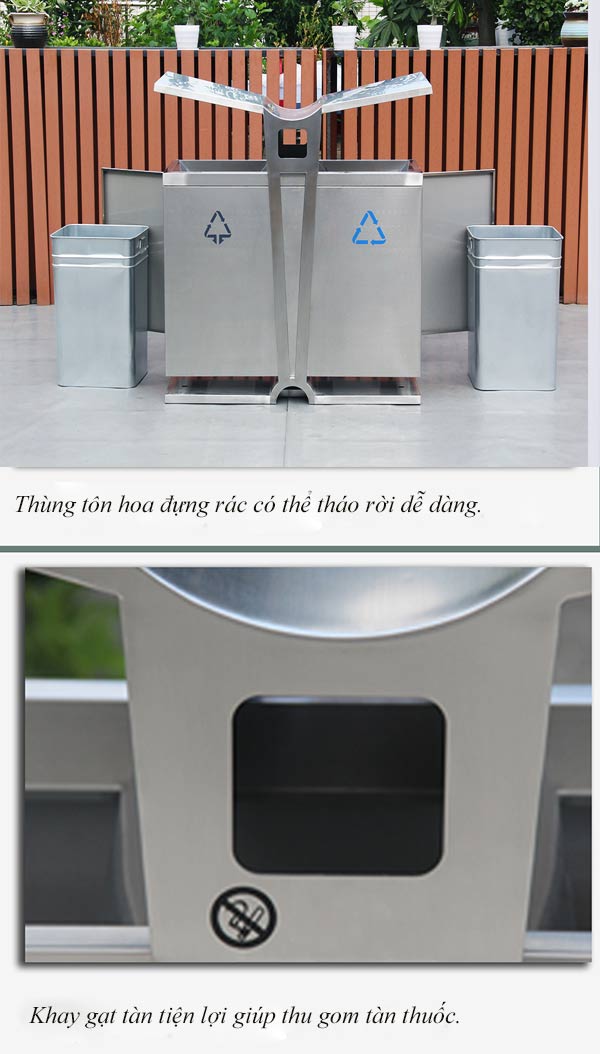 Thùng rác tích hợp khay gạt tàn tiện dụng