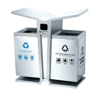 thùng rác inox 2 ngăn có mái che thùng rác inox 2 ngăn có mái che