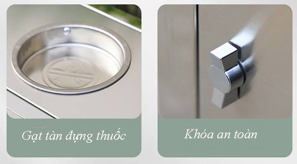 Thùng rác có thêm chốt khóa bảo vệ, và khay gạt tàn thuốc