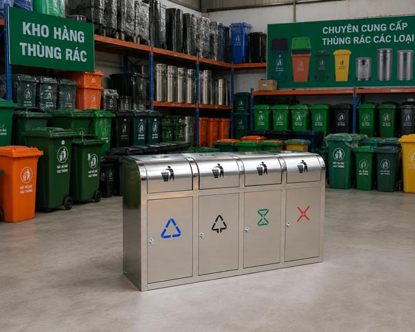 Thùng rác phân loại 4 ngăn có gạt tàn
