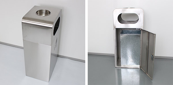 Hình ảnh thùng tôn hoa bên trong thùng rác inox có gạt tàn