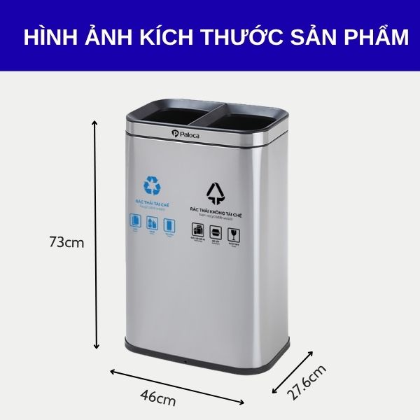 Kích thước thùng rác phân loại bằng inox 2 ngăn
