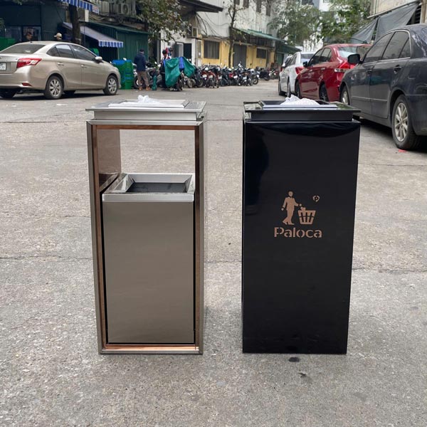 thùng rác sảnh có gạt tàn ghi Paloca