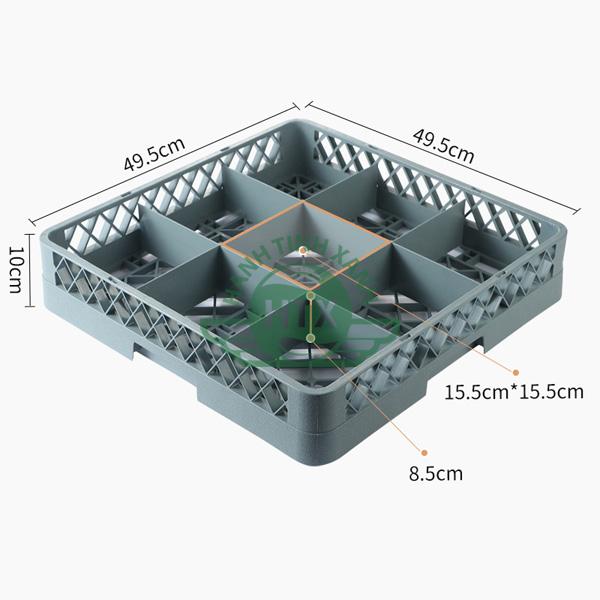 Kích thước khay Rack đựng ly, cốc 9 ngăn