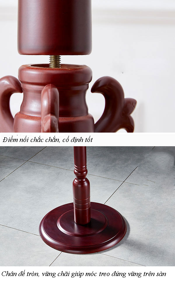 Thiết kế cây treo gỗ chắc chắn, đứng vững ngay cả khi treo nhiều quần áo 
