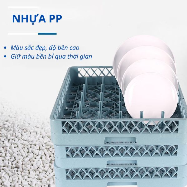 Rack nhựa đựng bát đĩa 64 chống làm từ nhựa PP độ bền cao, an toàn khi sử dụng