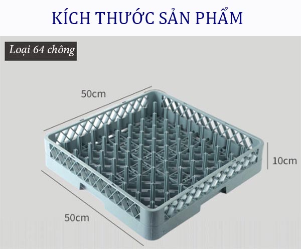 Kích thước khay rack đựng bát đĩa 64 chống