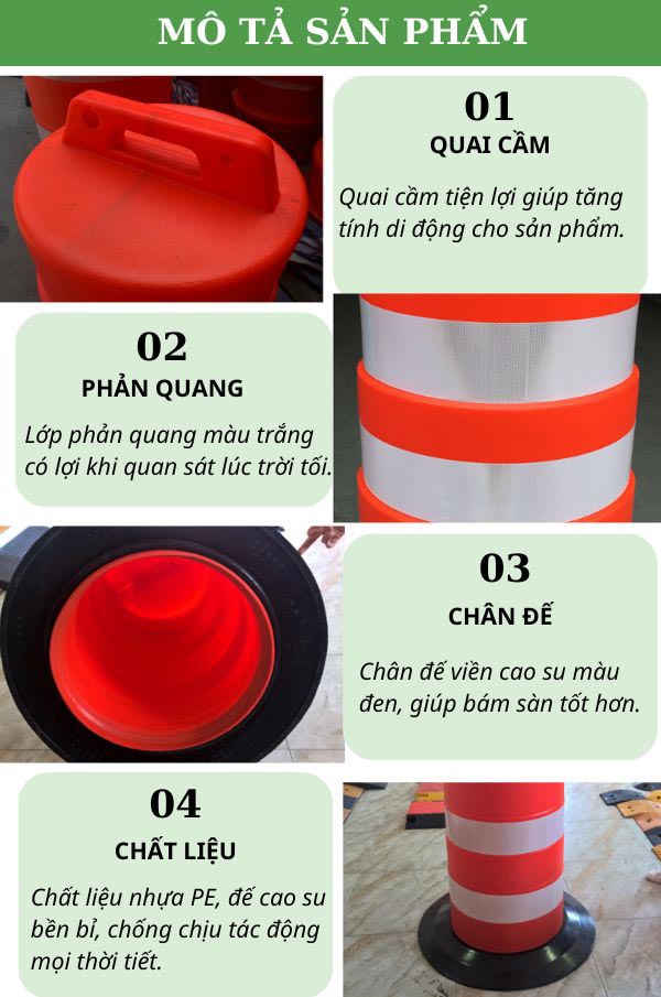Hình ảnh mô tả chi tiết cột chống va đập bằng nhựa Ø45