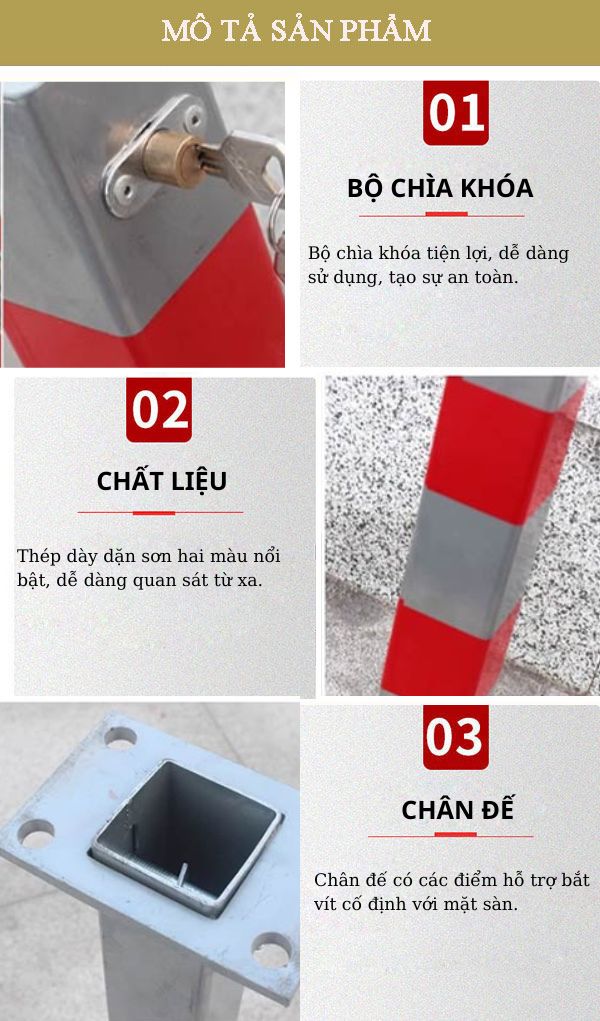 Hình ảnh mô tả chi tiết cọc khóa giữ chỗ đỗ xe ô tô