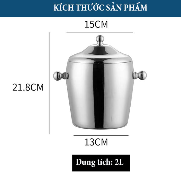 Kích thước xô đựng đá 2l có nắp