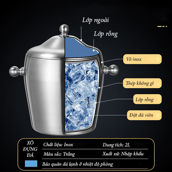 Cấu tạo lớp vỏ giữ nhiệt xô đựng đá giữ nhiệt nhà hàng