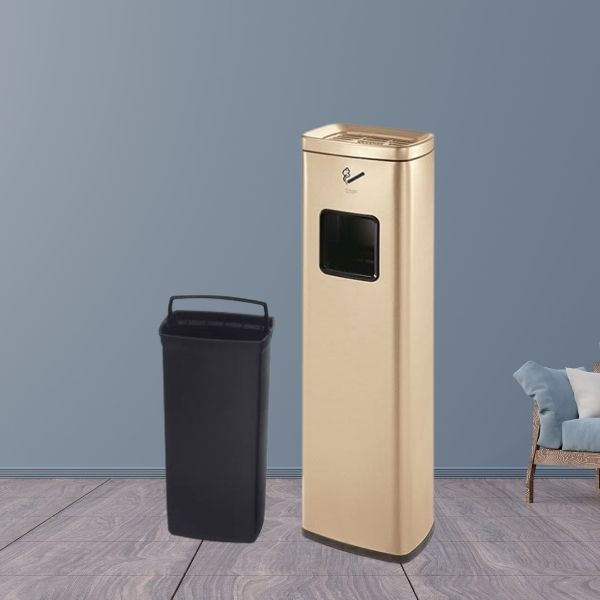 Cây gạt tàn trụ chữ nhật bằng inox mạ vàng