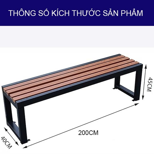 Kích thước ghế ngoài trời giả gỗ không tựa dài 2m