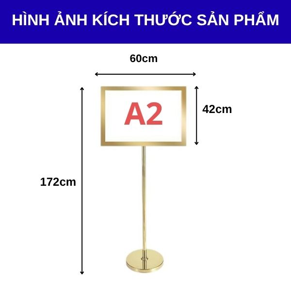 Hình ảnh kích thước bảng menu inox vàng hai mặt A2