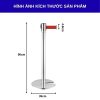 Cột chắn inox trắng đế chữ U dây đỏ dài 3m