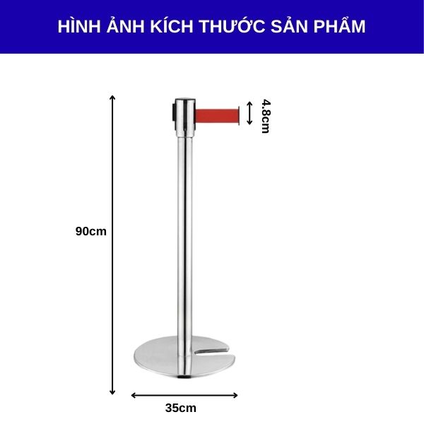 Hình ảnh kích thước cột chắn inox đế chữ U dây đỏ dài 3m