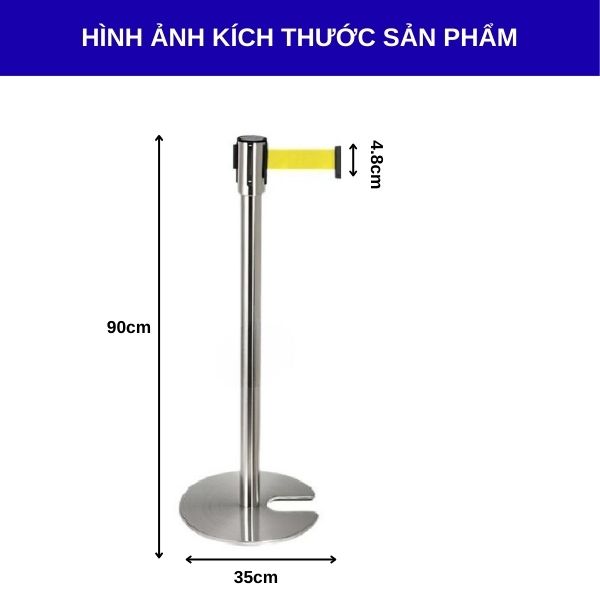 Kích thước cột chắn inox đế chữ u dây vàng dài 3m