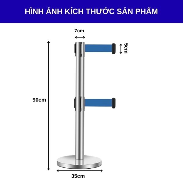 Kích thước cột chắn inox trắng 2 dây 5m