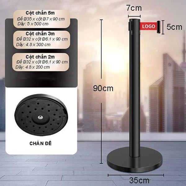 Kích thước cột chăn màu đen day đỏ 5m