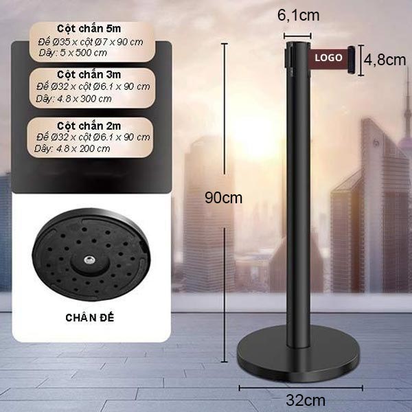 Hình ảnh thông số kích thước cột chắn màu đen dây nâu 3m