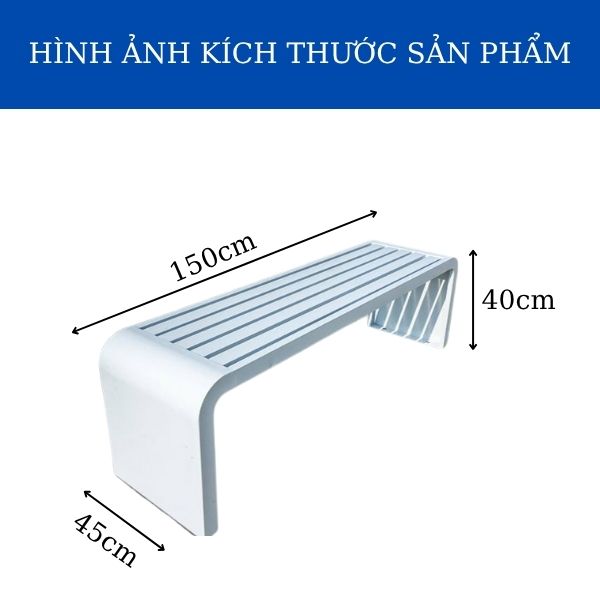 Hình ảnh kích thước ghế băng không tựa màu trắng dài 1m5