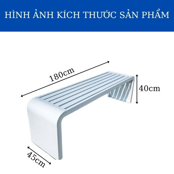 Hình ảnh kích thước ghế băng không tựa màu trắng dài 1m8