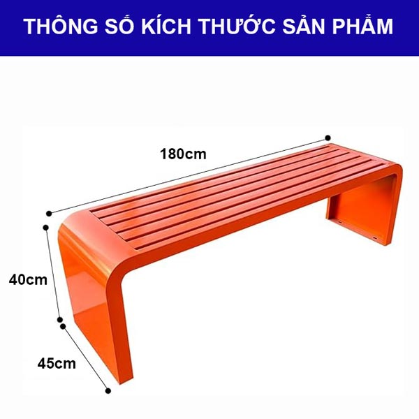 Hình ảnh kích thước ghế công viên không tựa màu cam dài 1m8