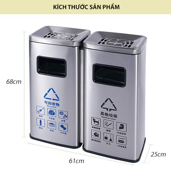 Kích thước thùng rác 2 ngăn inox