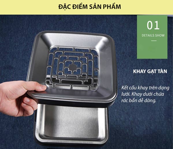 Thùng rác 2 ngăn có khay gạt tàn tiên dụng