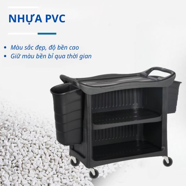 Xe đẩy 3 tầng nhà hàng được làm từ nhựa PVC bền bỉ
