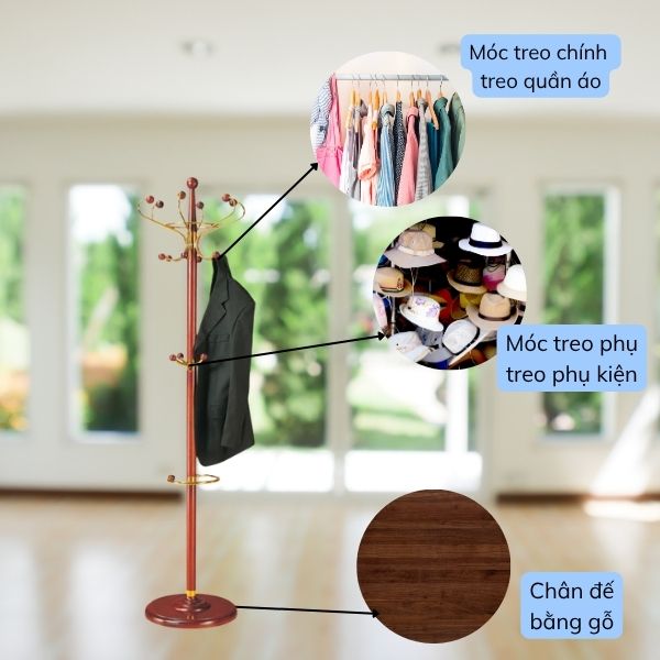 Hình ảnh cho tiết các bộ phân của cây móc treo quần áo