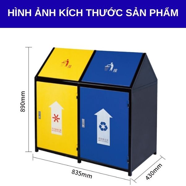 Kích thước thùng phân loại rác 2 ngăn nắp bập bênh