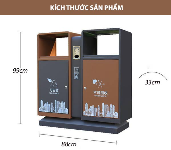 Kích thước thùng rác phân loại 2 ngăn