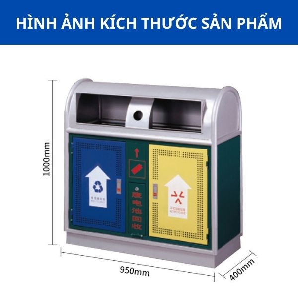 Kích thước thùng rác thép sơn tĩnh điện 2 ngăn