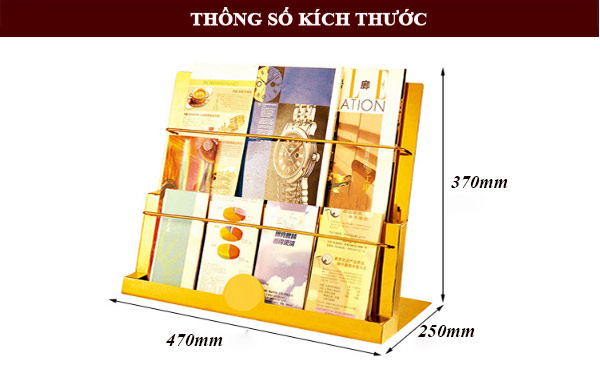 Kích thước giá để sách báo inox mạ vàng