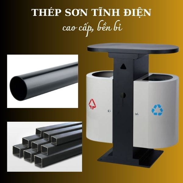 Thùng rác treo đôi ngoài trời được làm từ thếp sơn tĩnh điện cao cấp bền bỉ, chống gỉ sét