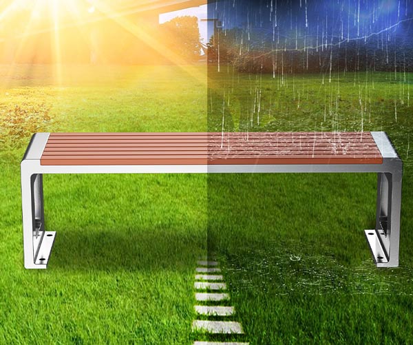 Chất liệu inox kết hợp với nhựa giả vân gỗ chịu được mọi yếu tố thời tiết