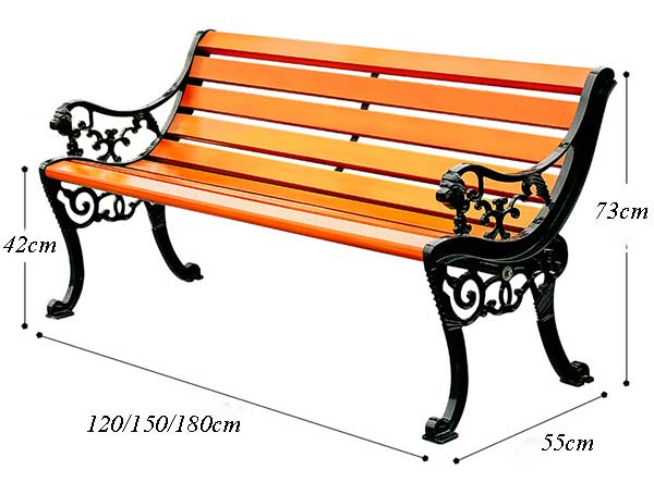 Kích thước ghế công viên đầu hổ 180cm