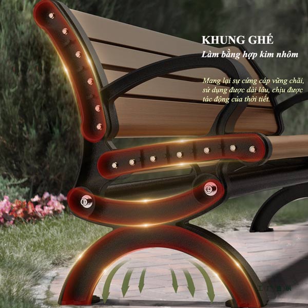 Khung ghế ngoài trời giả gỗ dài 1m5 chắc chắn, chống gỉ sét tốt