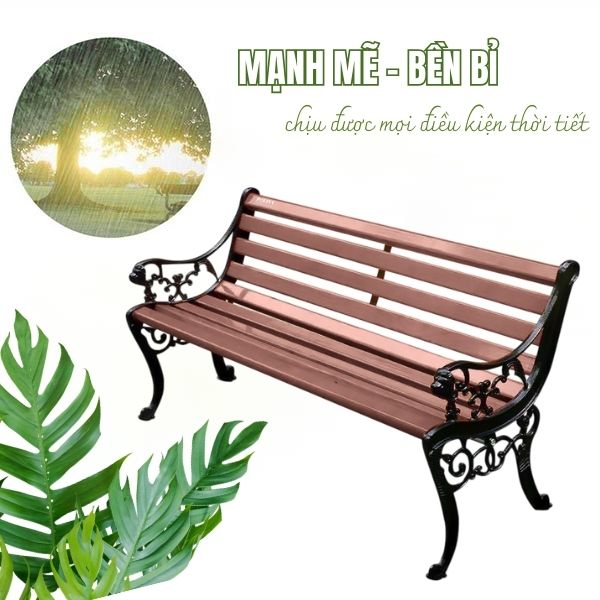 Ghế ngoài trời giả gỗ có tựa lưng dài 1m2 được làm từ chất liệu cao cấp, bền bỉ