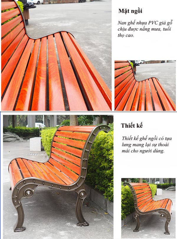 Hình ảnh mô tả đặc điểm ghế công viên nhôm đúc có tựa nan nhựa