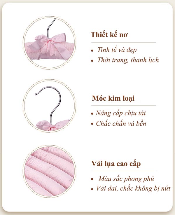 Hình ảnh chi tiết móc treo quần áo bọc lụa cao cấp