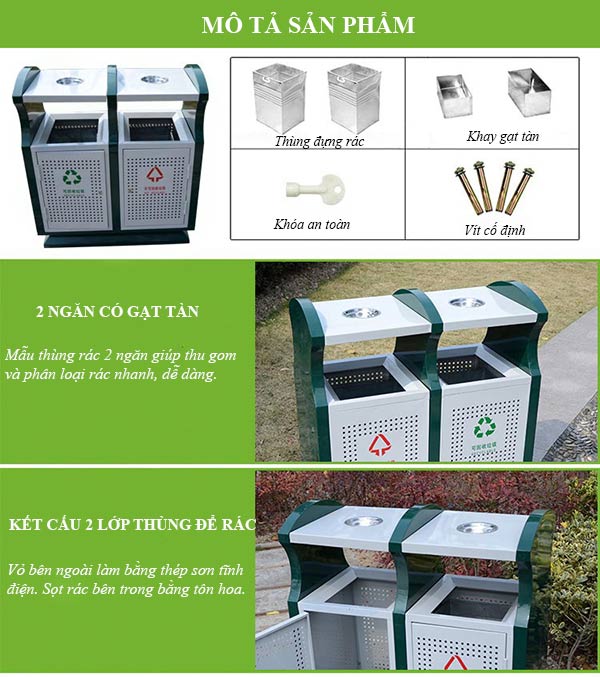 thùng rác 2 ngăn ngoài trời