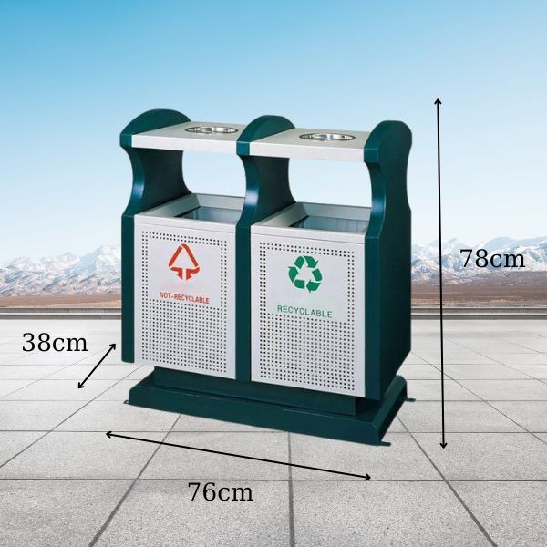 Kích thước thùng rác 2 ngăn ngoài trời